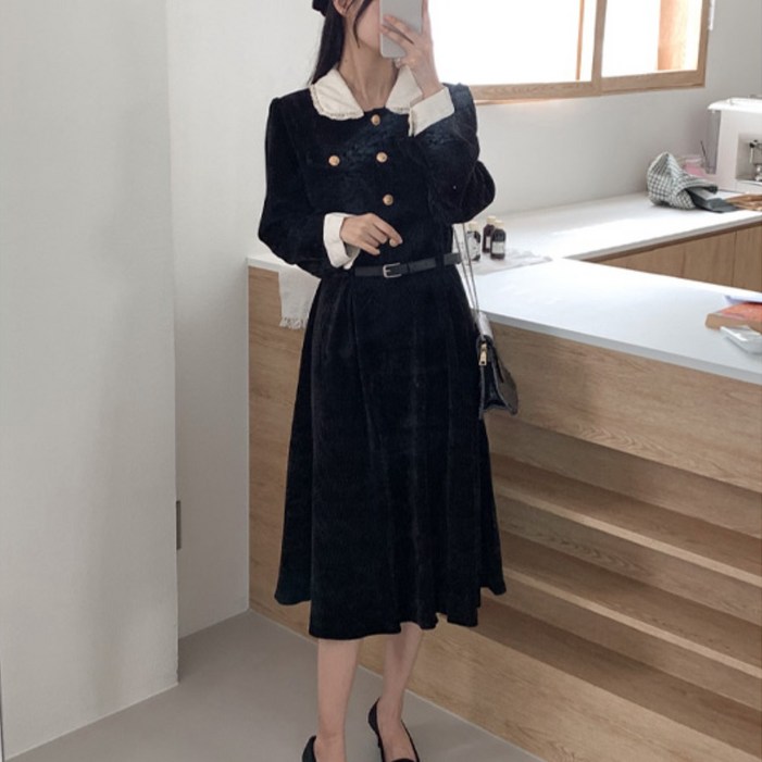 D1177 리벨코 빅사이즈여성의류 코듀로이 골덴 겨울 롱원피스 44110