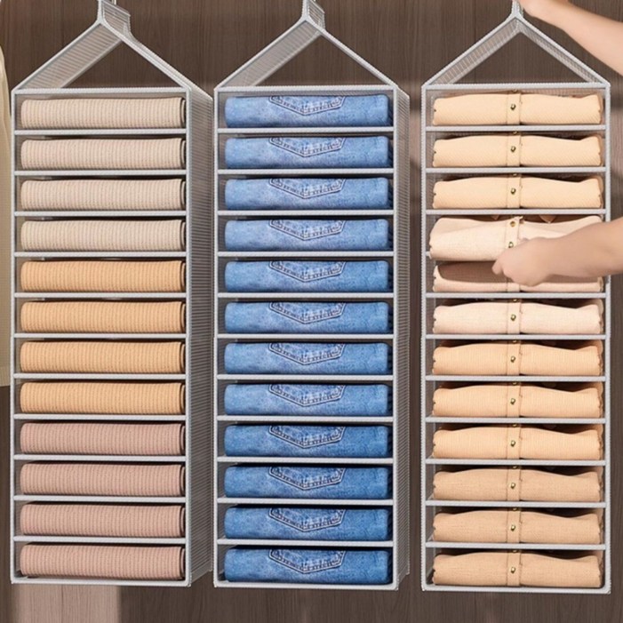 위즈쇼퍼 12칸 통기성 패브릭 옷장 걸이형 수납함 의류 보관 행거, 1개, 화이트