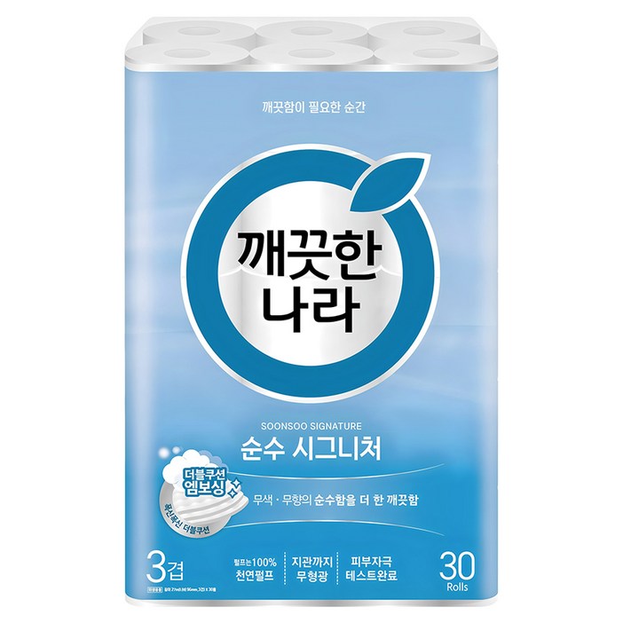 깨끗한나라 순수 시그니처 천연펄프 3겹 롤화장지, 27m, 30롤, 1개