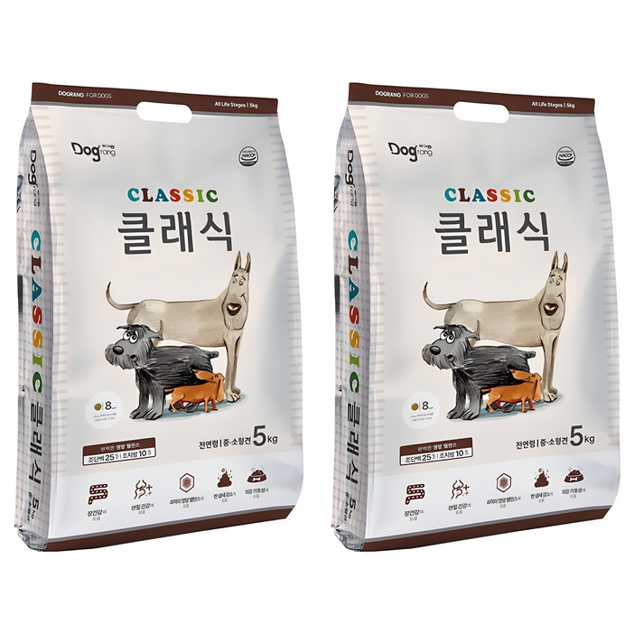 도그랑 전연령 강아지 클래식 건식사료, 닭, 5kg, 2개