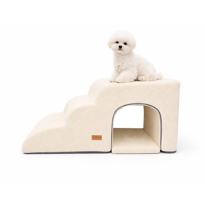 올미오펫 강아지 구름패브릭 동굴 계단 3단방석 세트, 크림아이보리, 1개