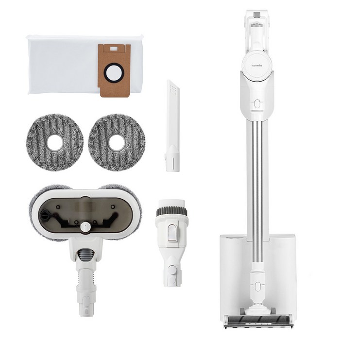 홈리아 BLDC 자동먼지비움 차이슨 더스트제로 타워 무선청소기  물걸레 브러시 세트 H9, 화이트, H9