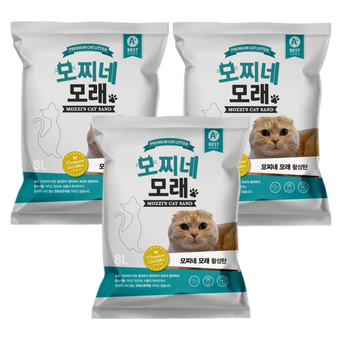 모찌네 응고형 고양이 모래, 8L, 3개, 활성탄