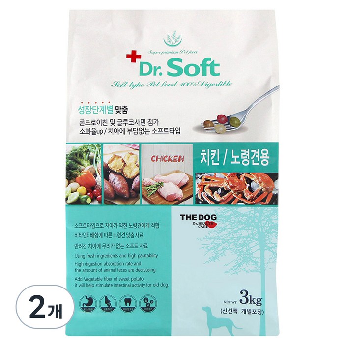 더독 노령견용 강아지 닥터 소프트사료, 닭, 3kg, 2개 더독 노령견용 강아지 닥터 소프트사료, 닭, 3kg, 2개