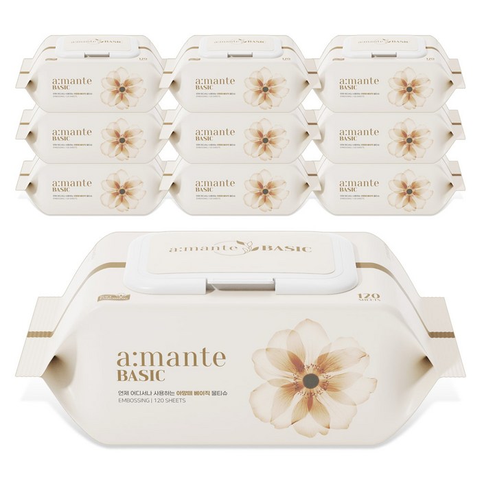 아망떼 베이직 엠보싱 물티슈 캡형 40gsm, 40g, 120매, 10개