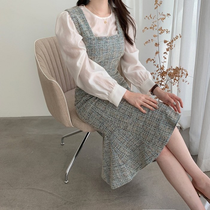 아이엠몽 여성용 네르쏘 트위드 머메이드라인 뷔스티에 원피스
