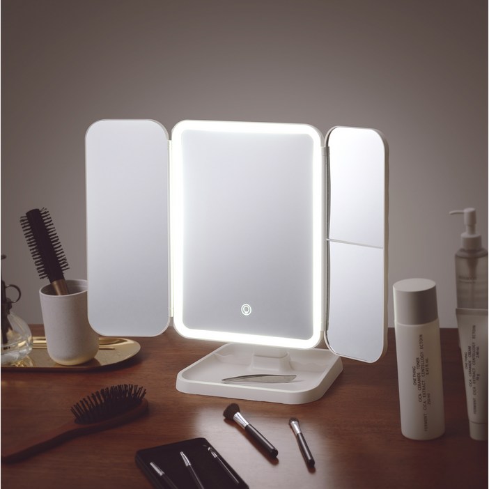 나쥬랑 LED 접이식 무선 조명 탁상거울, 화이트 나쥬랑 LED 접이식 무선 조명 탁상거울, 화이트