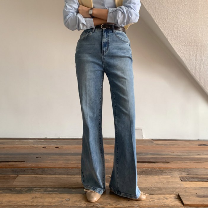 니썸 여성용 롱미들 기장 세인트 플레어 데님