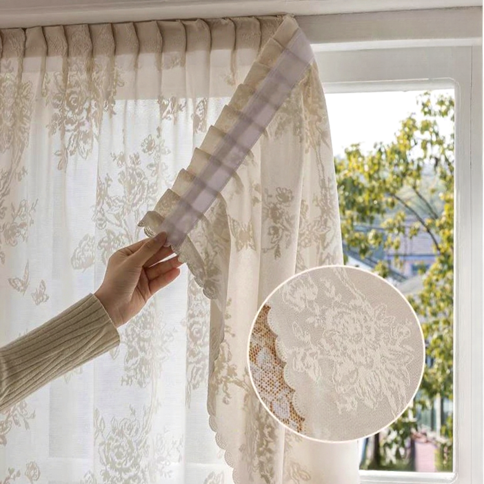 꿈의 상점 무타공 붙이는 레이스커튼 찍찍이 벨크로 비침없는 나비주름 쉬폰커튼
