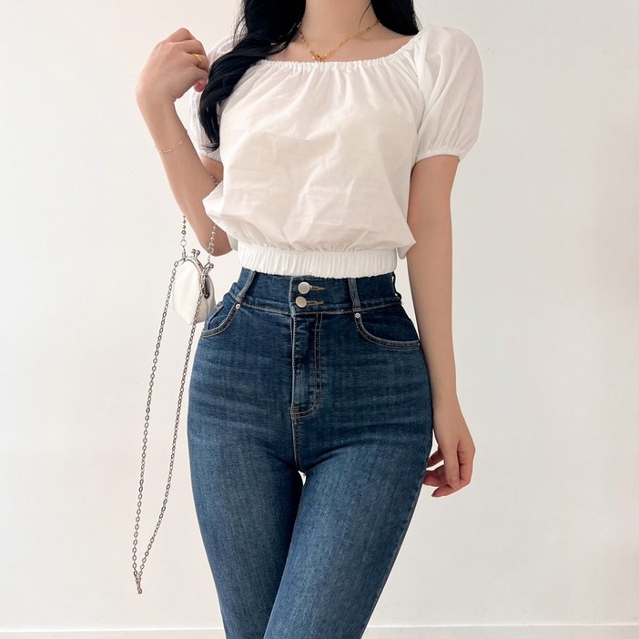투디 반팔 미니 퍼프 크롭 오프숄더 블라우스 국내제작, 3컬러