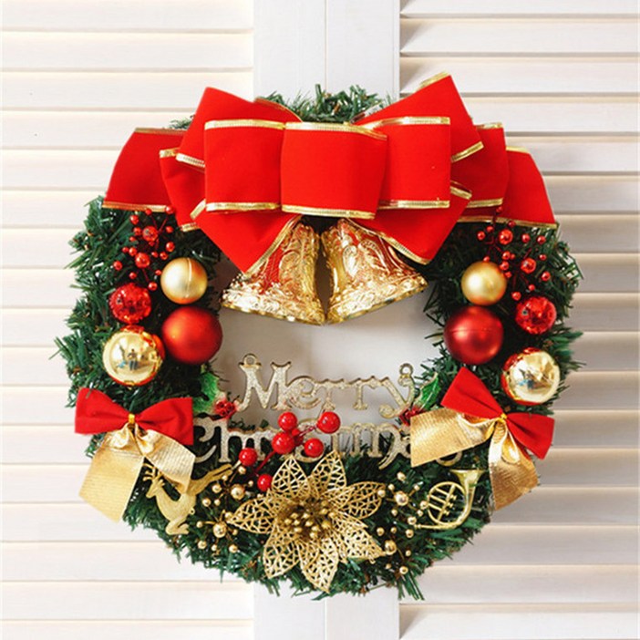 WH 원형 크리스마스 리스 벽트리 장식 소품, 골든플라워 30cm, 1개 180트리