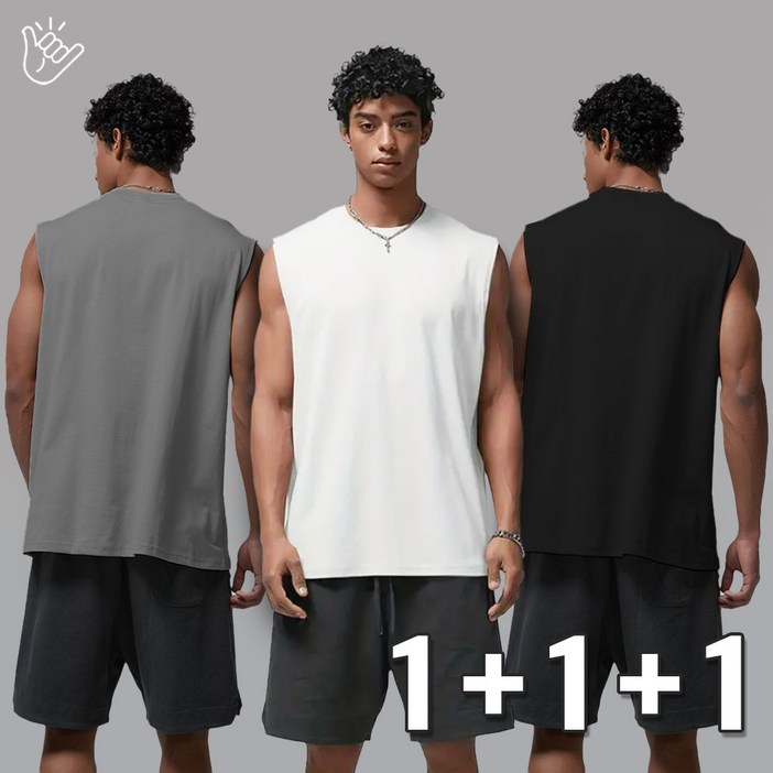 마할로 핏미쳤 무지 나시 3P 남여공용 루즈핏 민소매 티 셔츠