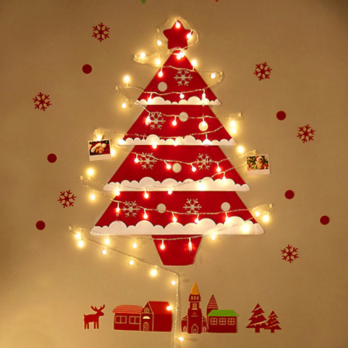 매장 교회 원터치 간편 창문 크리스마스 벽에 붙이는 트리 전구 벽트리 펠트 장식 풀세트