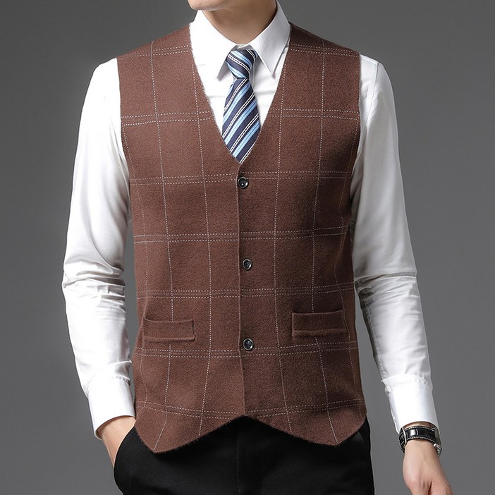 남성조끼 추동 브이넥 정장 체크 민소매 뉴타임즈 C21 Q266P274