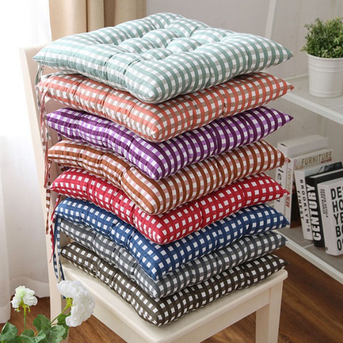 체크방석 두꺼운방석 사무실 식탁의자 사각 방석 40x40