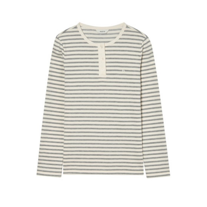 [백화점/아울렛] 헤지스 여성 [24FW] HSTS4D907G2 가격인하면 그레이 스트라이프 긴소매 티셔츠 331067