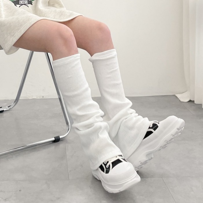 입꼬 Y2K 머쉬룸 얇은 골지 롱 레그워머3color
