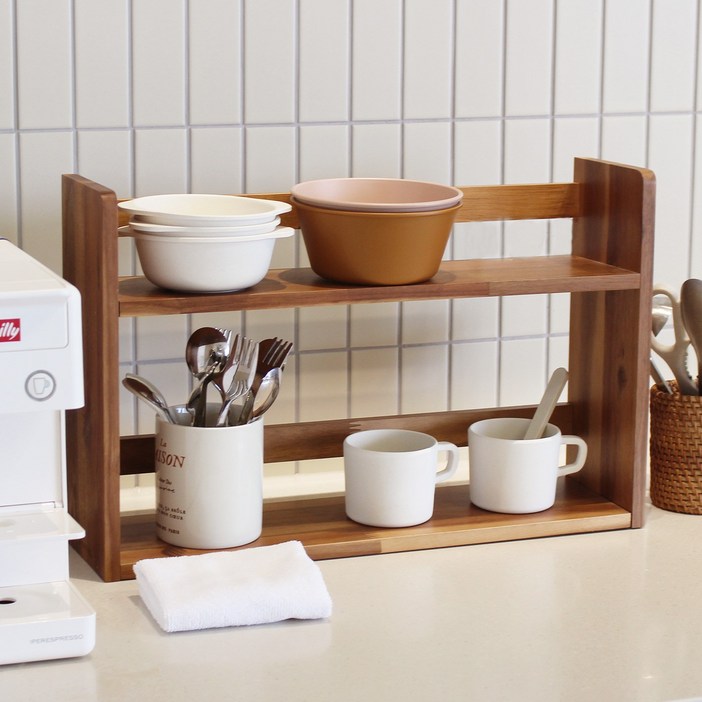 아카시아홈 아카시아목 원목 식탁정리선반 2단 주방수납