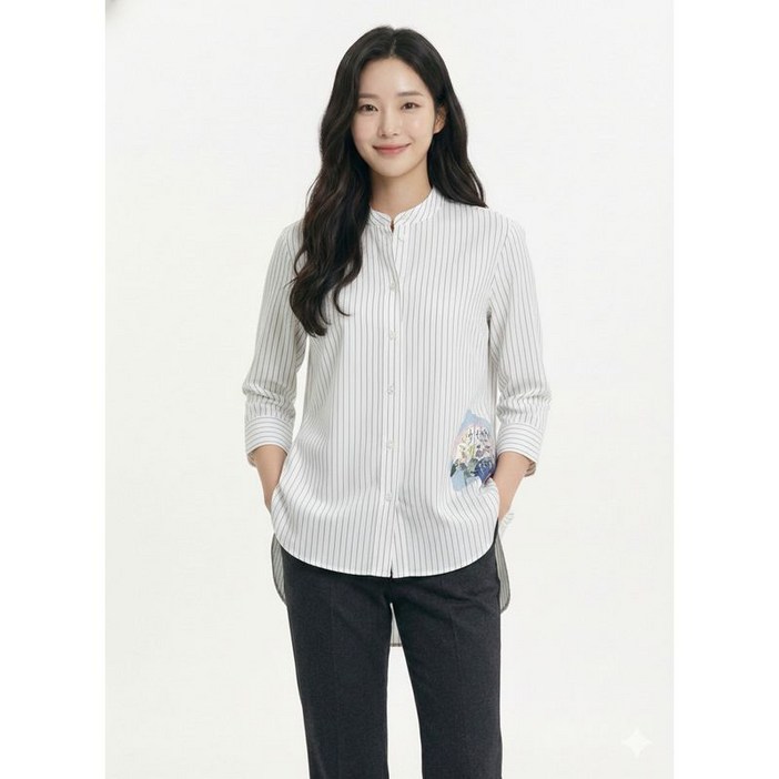 크로커다일레이디 아이보리 A라인 셔츠타입 블라우스 CLCMBL111
