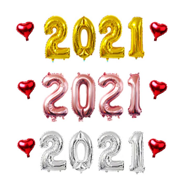 신년 새해 송년회 파티 풍선 세트 2021숫자 풍선 미니 하트 풍선, 골드대
