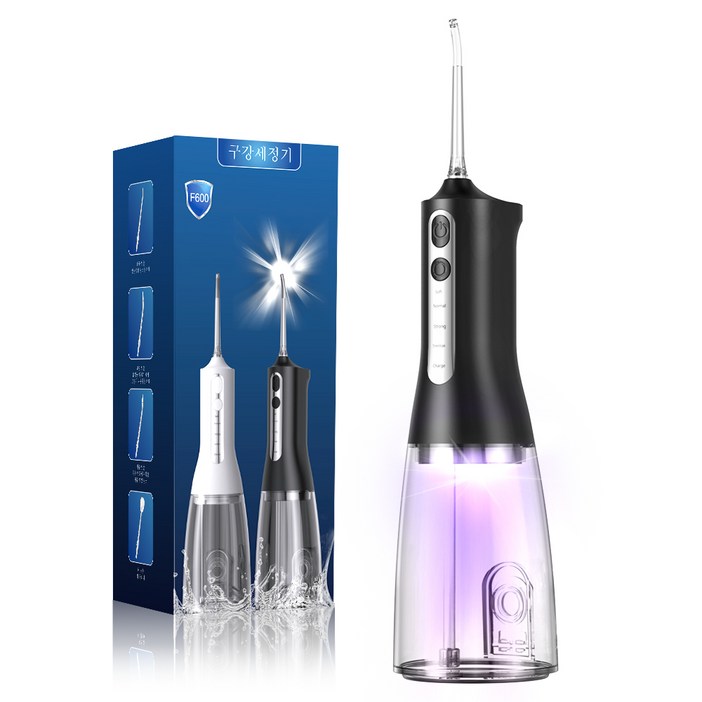 휴대용 구강세정기 300ml 용량 자외선 살균 스케일링 , 맥동 수압 , 4개 교체 노즐 포함, F600 휴대용 구강세정기 300ml 용량 자외선 살균 스케일링 , 맥동 수압 , 4개 교체 노즐 포함, F600