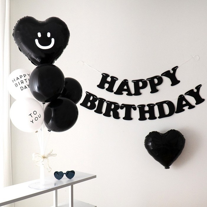 지에이엠 생일가랜드 생일파티 용품 세트, 1세트, 블랙가랜드