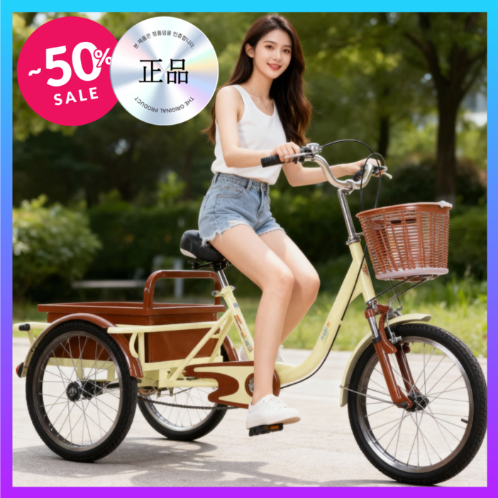 대용량 짐칸 골든테크 세발 자전거 짐받이 바구니 어르신 삼륜 바이크 성인용 2인승 삼발이