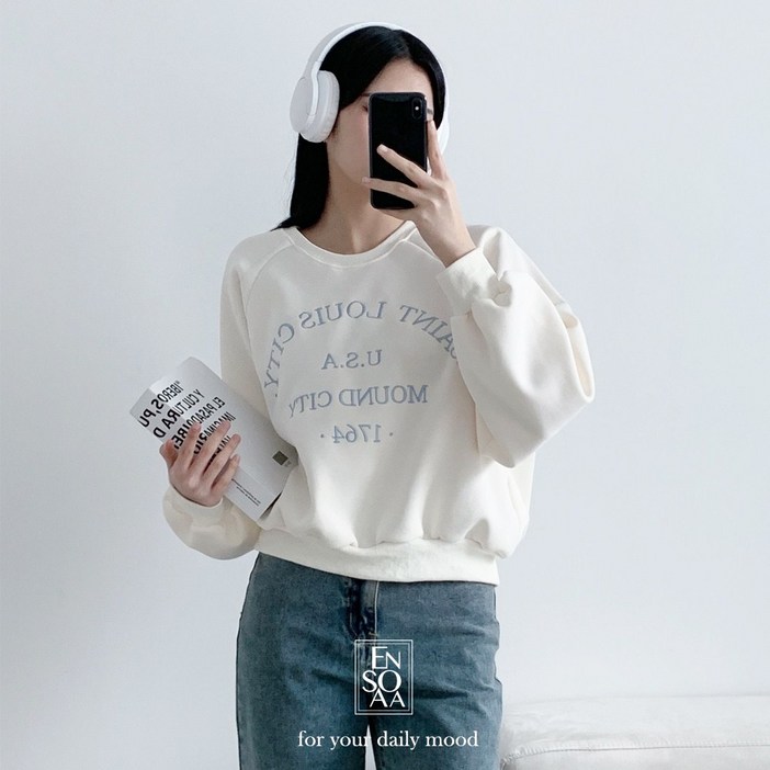 엔소아 세미크롭 맨투맨 티셔츠