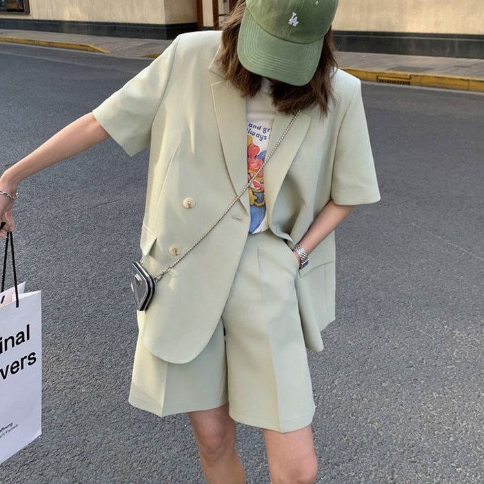 UPPERCUT 여성 반팔 자켓  반바지 정장 세트 투피스 셋업 빅사이즈 세미정장