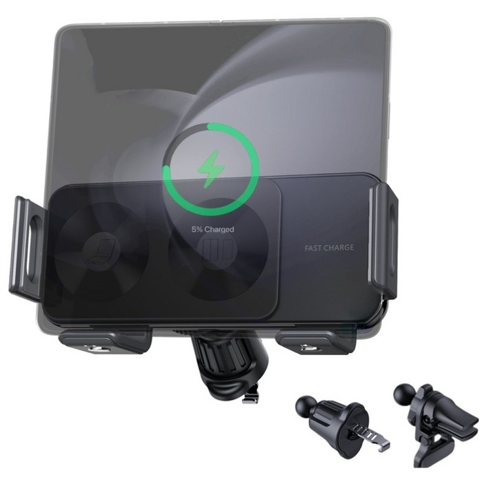 isee아이시 폴드3/4/5/6호환 차량용 휴대폰 15W고속 무선 충전 거치대, 블랙, 1개