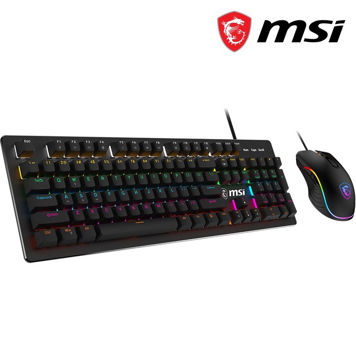 MSI FORGE GK300 키보드 마우스 세트 유선 기계식 청축, 일반형, 블랙, GK300 콤보 풀배열 청축  마우스 세트