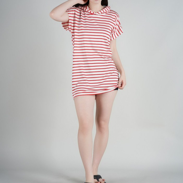 알버트현 여성 반팔 후드 원피스 휴양지 데일리