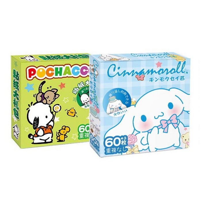 산리오 다꾸 스티커 X 2개 최저가 1통에 60+3장 pvc스티커, 어린이집 친구들 선물, 2통, 시나모롤+그린포차코