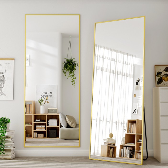 뷰티피크 직사각형 전신거울 3in1 스탠드 벽걸이 거치형 강화안전유리, 골드
