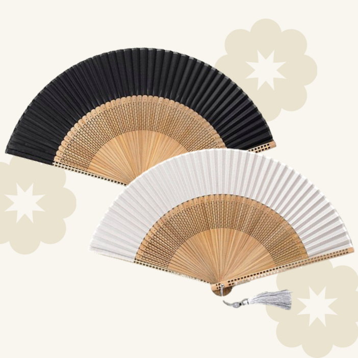 오디너리아틀리에 비비드 합죽선 부채 대나무 무지 접이식 너슬, 2개, 블랙화이트