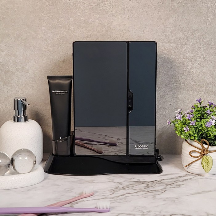 유토렉스 가정용 UV LED 살균 세라믹 히팅 건조기 소독 스탠드 벽걸이 블랙 미러 칫솔 살균기 UTC83UV