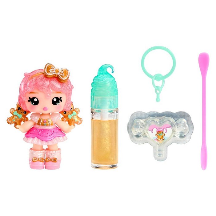 Yummiland x 홀리데이 립글로스 인형  Gigi 진저브레드 DIY 립글로스  키체인 포함, 화장품 놀이, 계절 휴일 수집품, 선물, 만 4세 이상