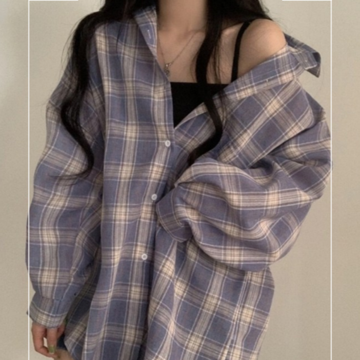 MOMOKA 솔리드체크셔츠 여성셔츠 오버핏셔츠 빅사이즈 루즈핏
