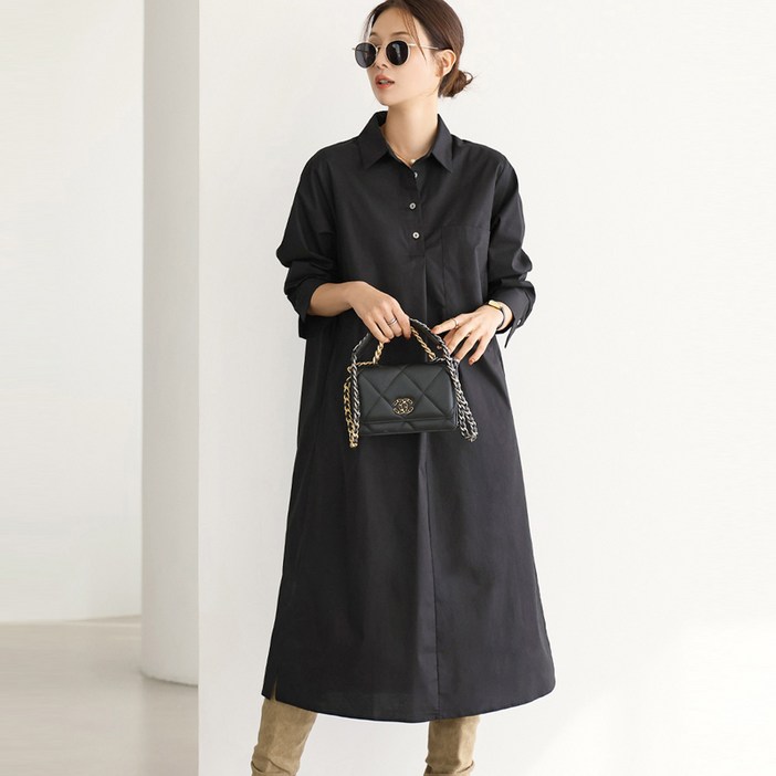 U509 코튼스판 핀턱 셔츠원피스