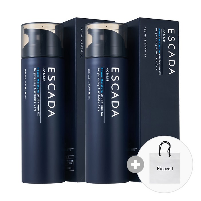 에스까다 옴므 파워 모이스춰 올인원 Ex 150ml 쇼핑백증정 남성 미백주름스킨로션에센스 올인원 화장품 대용량, 2개, 150ml