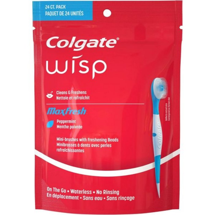 콜게이트 Colgate Wisp 휴대용 미니 브러시 맥스 프레쉬, 페퍼민트, 2팩(24개), 첨단칫솔