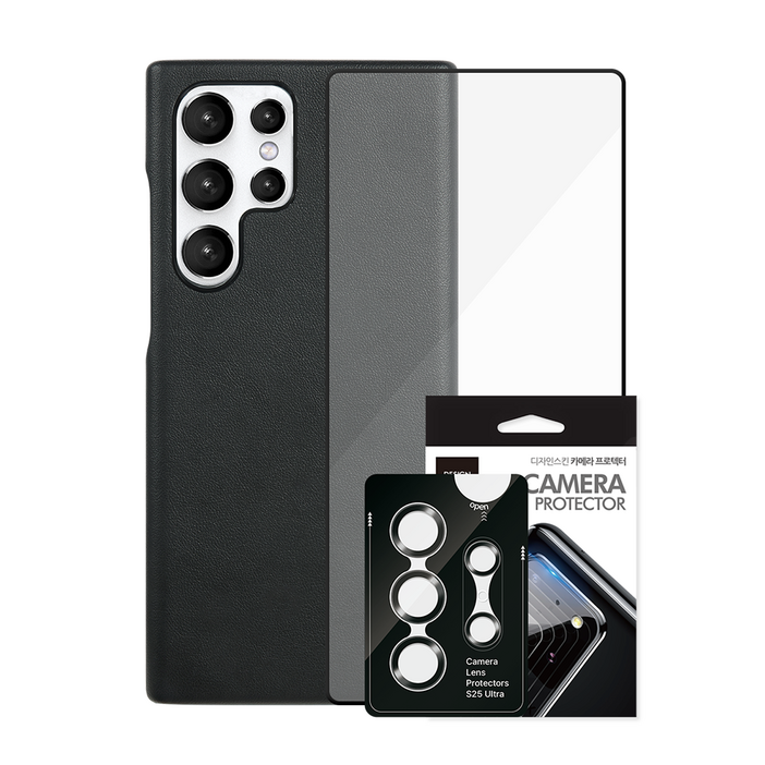 디자인스킨 갤럭시 S25 플러스 울트라 맥세이프 풀커버 케이스  원터치 강화유리 보호필름 1매  프리미엄 렌즈 프로텍터 1매 올인원 3종세트