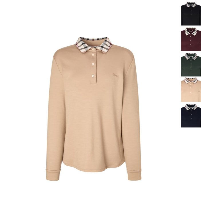 닥스 여성 체크 로고 긴팔 카라 티셔츠 상의 의류 중년