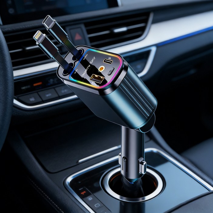 호밍사이 초고속 차량용 고속 충전기 4포트 120W 시거잭 충전기 릴타입 C타입 차량용 충전 어댑터