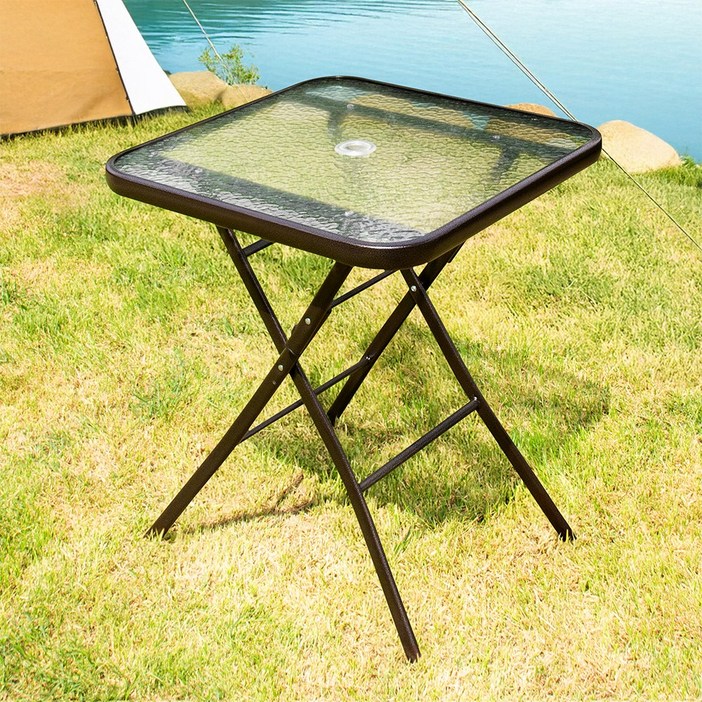 유니스 강화 600 사각 접이식 테이블 유리 야외 정원 카페 테라스 인테리어 매장 업소, 초코