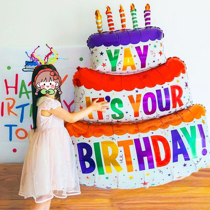 생일케익풍선 1미터 초대형  3단 케익 은박 풍선 장식 생일파티