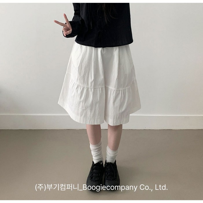 부기샵 여성치마 와튼 밴딩 미디 플레어 스커트