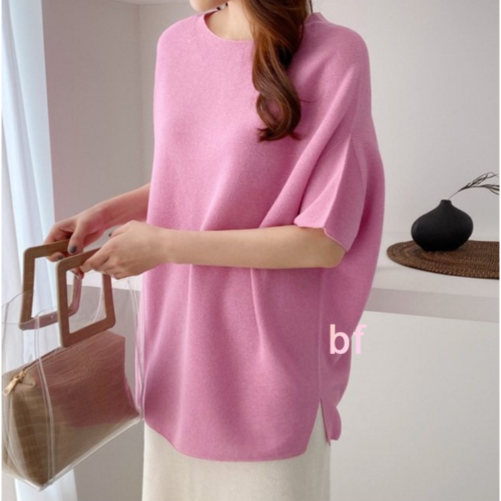 50세일 린넨 루즈 라운드 반팔 홀가먼트 니트 it 베이지 핑크 베이지 민트