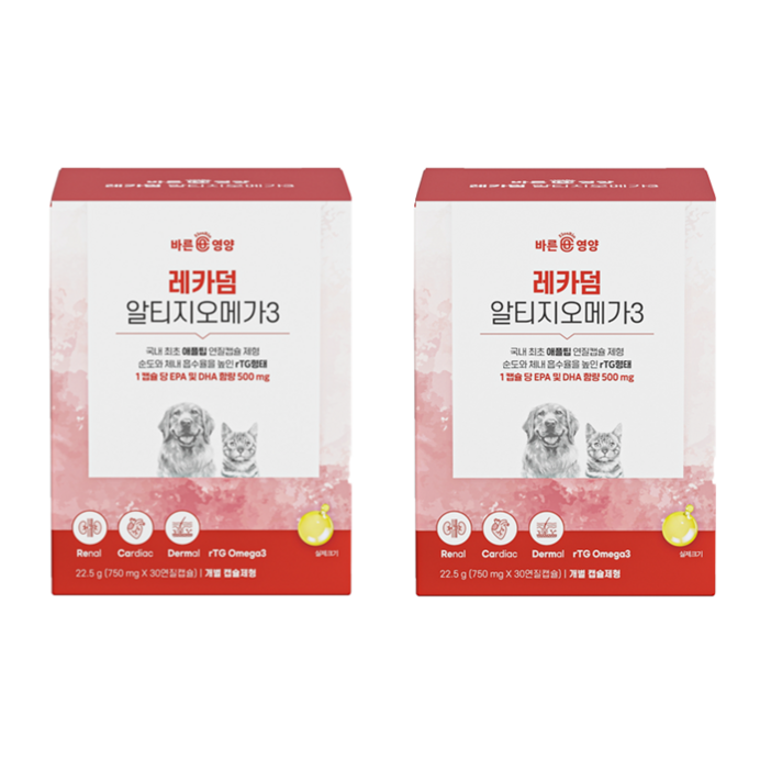 바른뉴트리펫 레카덤 알티지 오메가3 강아지 고양이 영양제, 30정, 오메가3, 2개