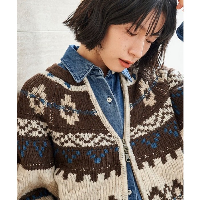 프릭스스토어 일본 600768 FREAKS STORE 노르딕 집업 숏 니트 카디건